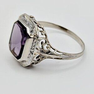 Art Deco Purple Stone Sterling Ring Size 5